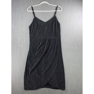 Zalalus Shimmer Cocktail Dress Women S Black Silver Metallic Wrap Tulip Skirt‎